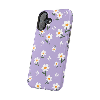 Purple Daisy Garden MagSafe  iPhone Case – Soft Lavender Background, Shockproof Protection with Slim Fit