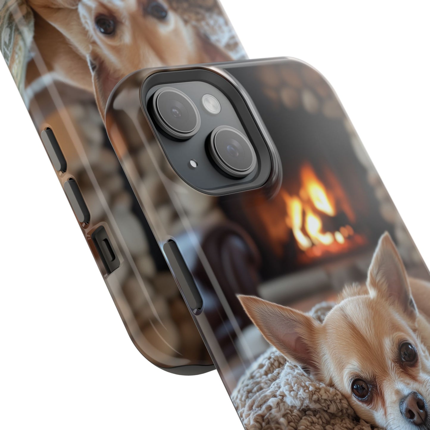 Relaxing Chihuahua by Fireplace MagSafe iPhone Case – Functional and Cozy Design