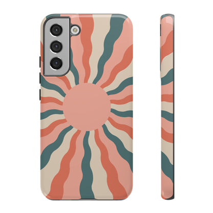 Retro Sunburst Samsung Galaxy Case – Bold 70s-Inspired Waves in Coral, Teal, and Cream