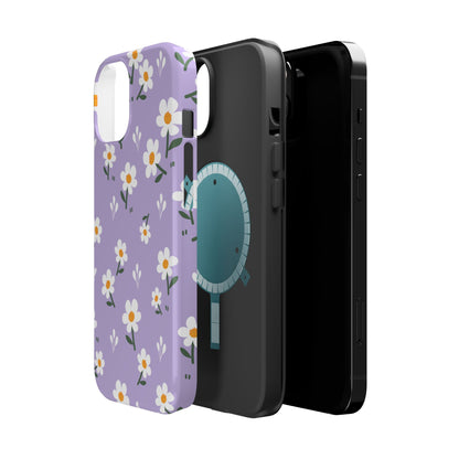 Purple Daisy Garden MagSafe  iPhone Case – Soft Lavender Background, Shockproof Protection with Slim Fit