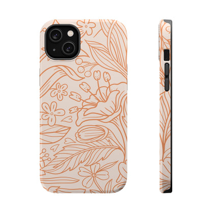 Soft Terracotta Floral Line Art Tough MagSafe iPhone Case – Minimalist Botanical Design with Dual-Layer Protection