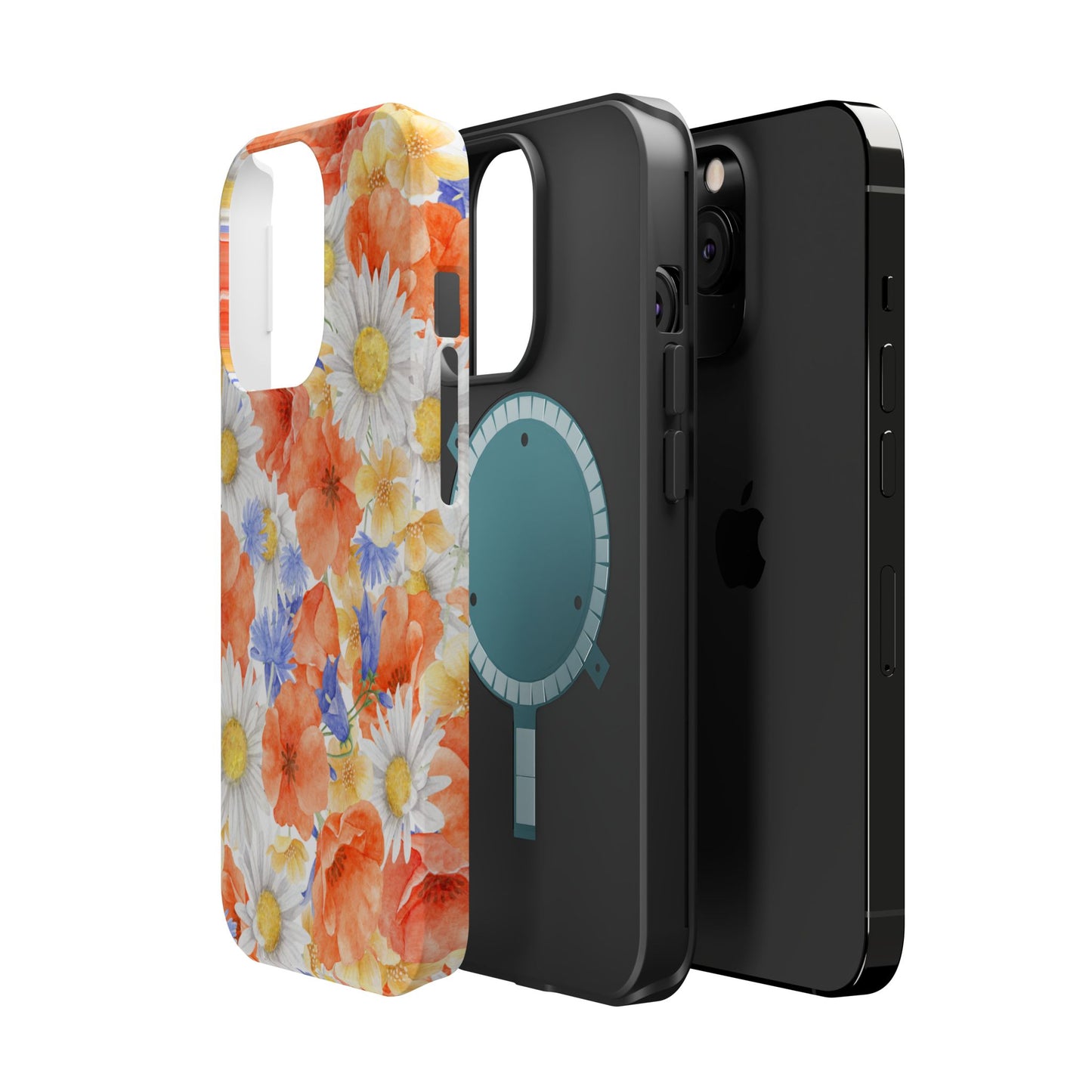 Watercolor Wildflower Pattern MagSafe iPhone Case – Durable Matte Finish with Daisy, Poppy & Cornflower Design