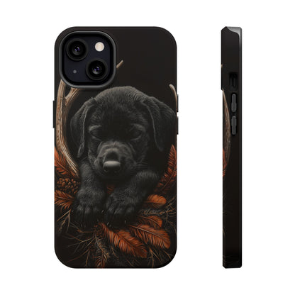 Charming Black Labrador Puppy on Feathers MagSafe iPhone Case