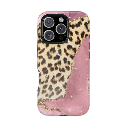 Pink Glam Leopard - MagSafe iPhone Series Case with Glitter Accents