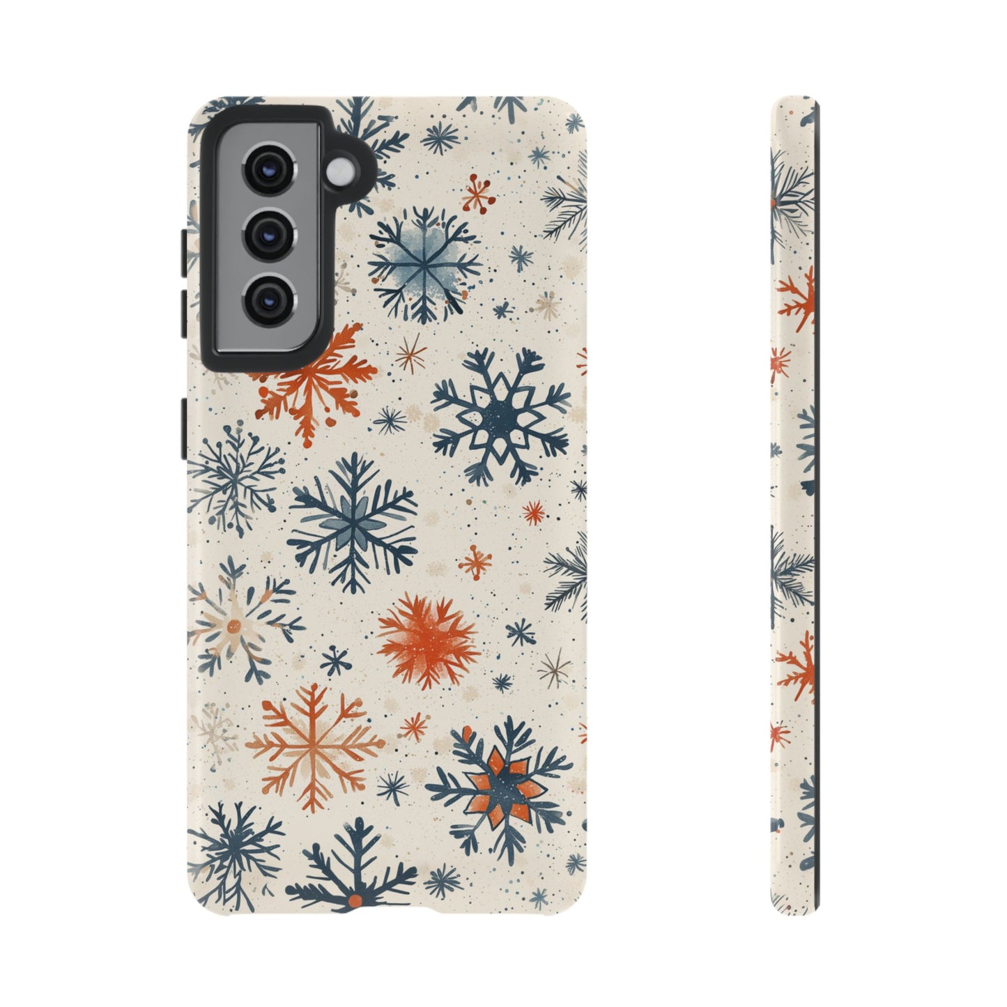 Rustic Orange and Blue Snowflake Pattern – Samsung Galaxy Series Case