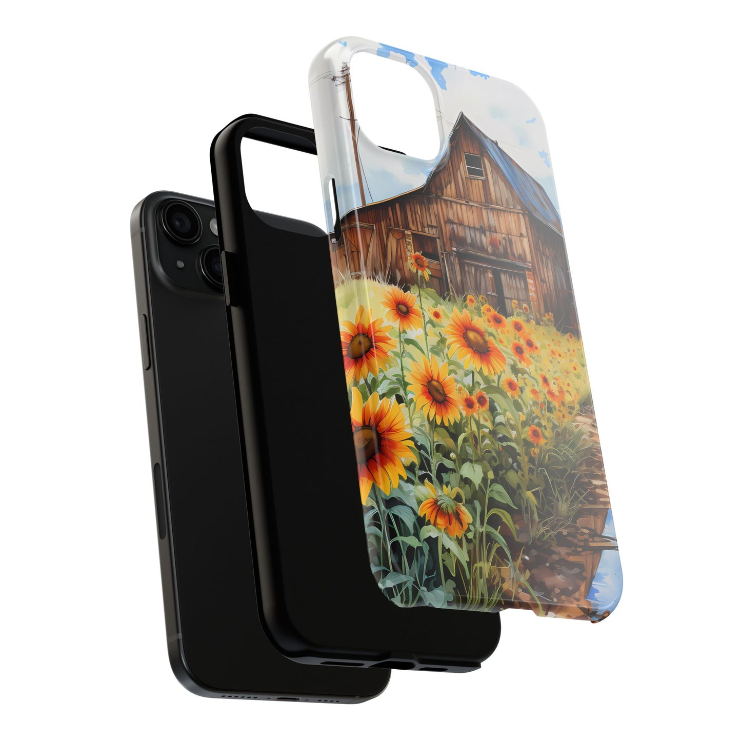 Country Road Sunflower iPhone Case: Rustic Barnyard Design, Cute Floral Case