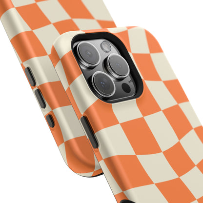 Wavy Retro Checkerboard MagSafe iPhone Case – Shockproof, Matte Finish, Dual-Layer Protection