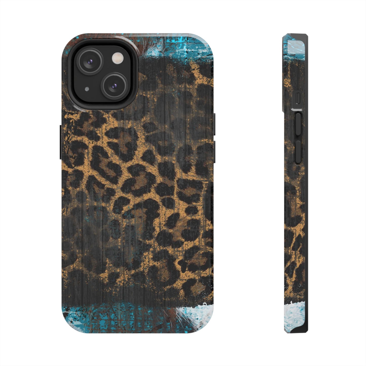 Boho Leopard and Turquoise Tough iPhone Case – Rustic Western Design with Dual-Layer Protection