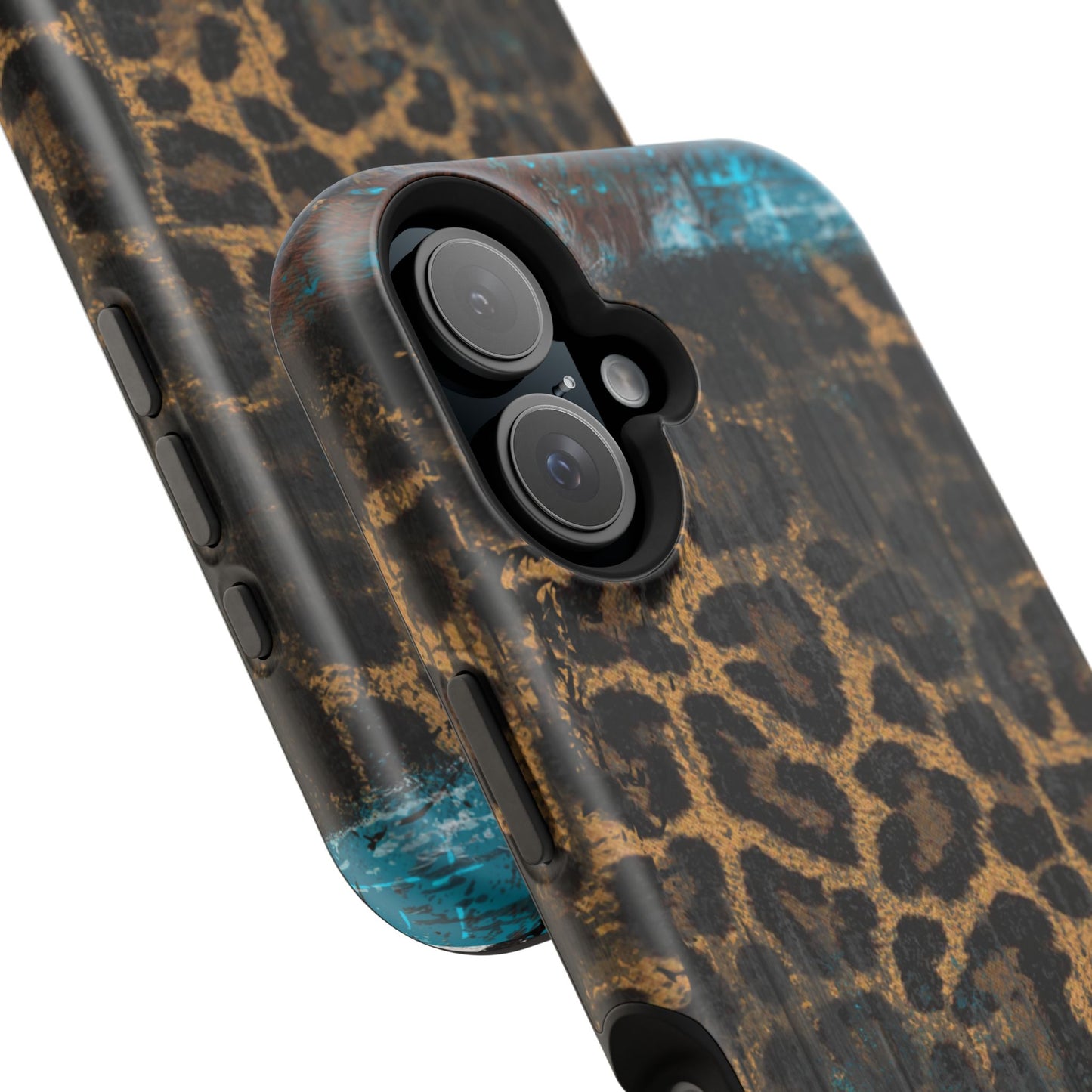 Boho Leopard and Turquoise Tough MagSafe iPhone Case – Rustic Western Design with Dual-Layer Protection