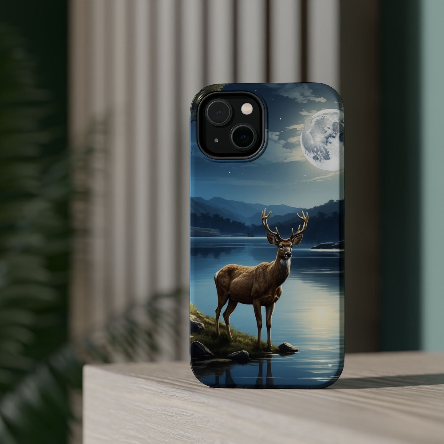 Moonlit Elegance: Stag by the Lake – MagSafe iPhone Case