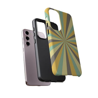 Vintage Sunburst Rays Samsung Galaxy Case – Bold 70s-Inspired Burst in Yellow, Mint, and Gray