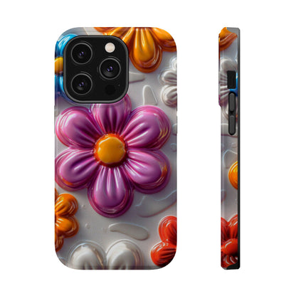 Glossy 3D Floral MagSafe iPhone Case – Colorful Flower Pattern, Durable Protection