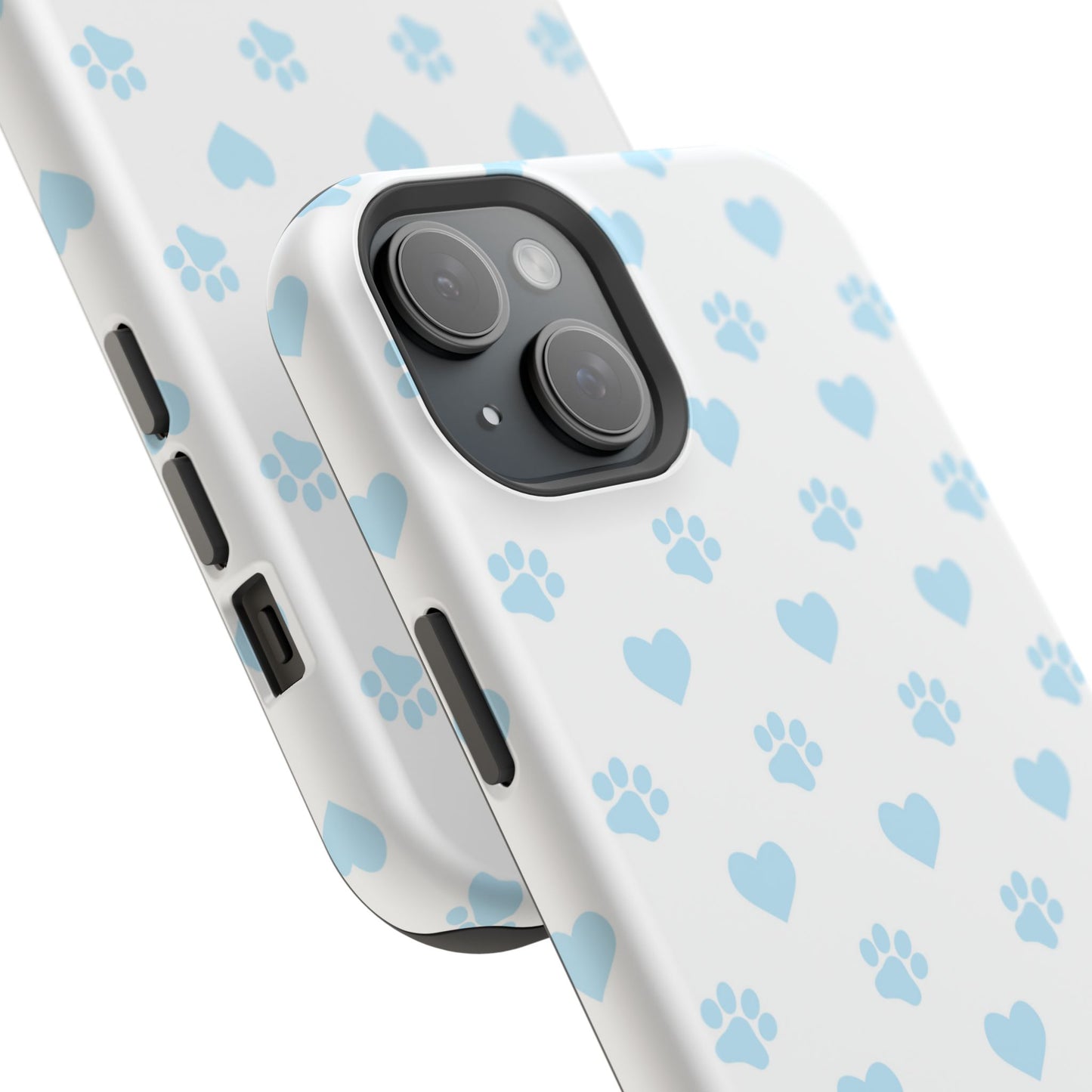 Light Blue Paw Prints & Hearts – MagSafe iPhone Case for Pet Lovers