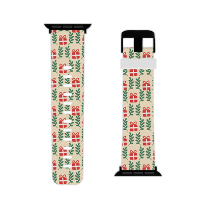  Holiday Cheer Red Gifts & Green Leaves  Apple Watch Band