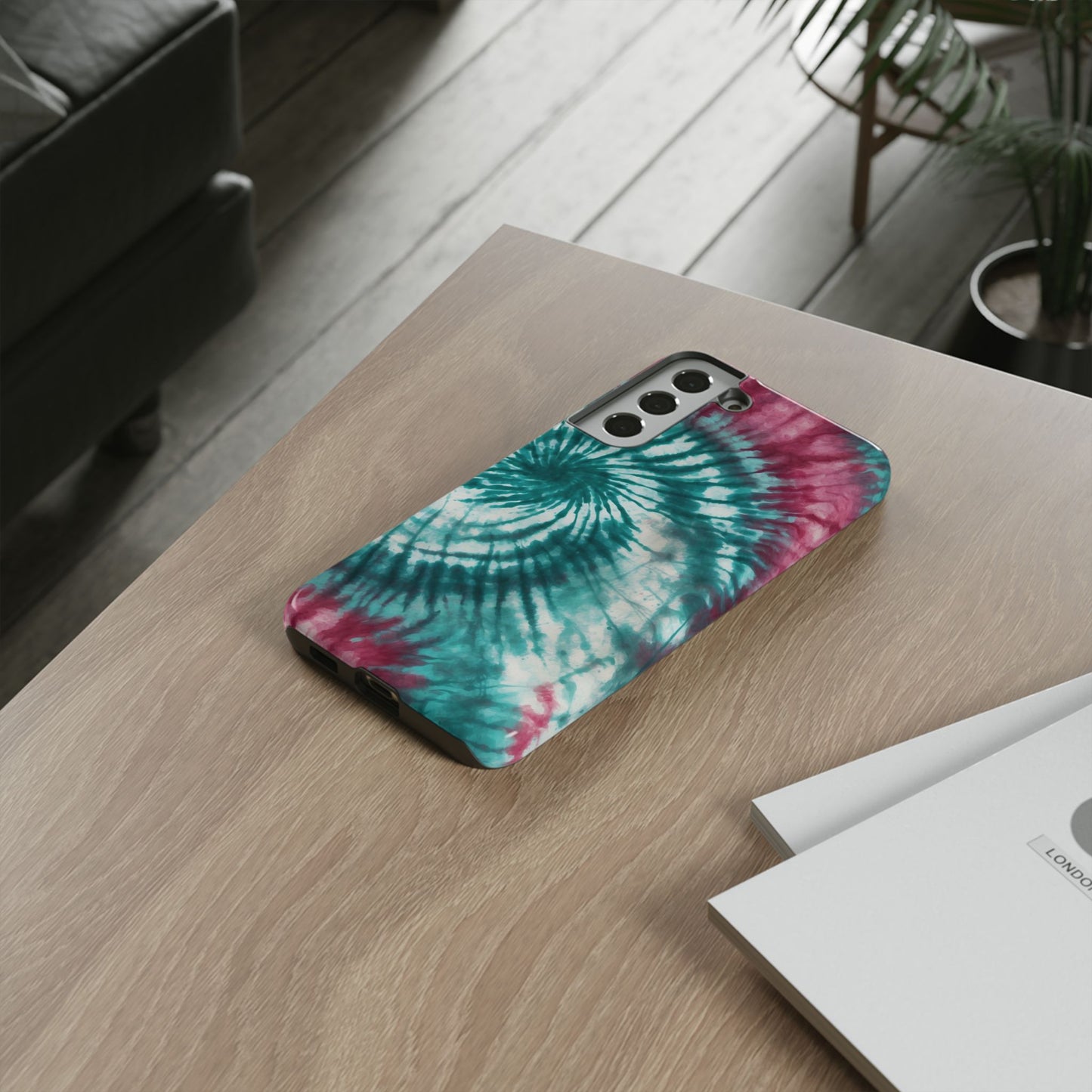 Teal and Pink Spiral Tie-Dye Samsung Galaxy Case – Boho Chic Design