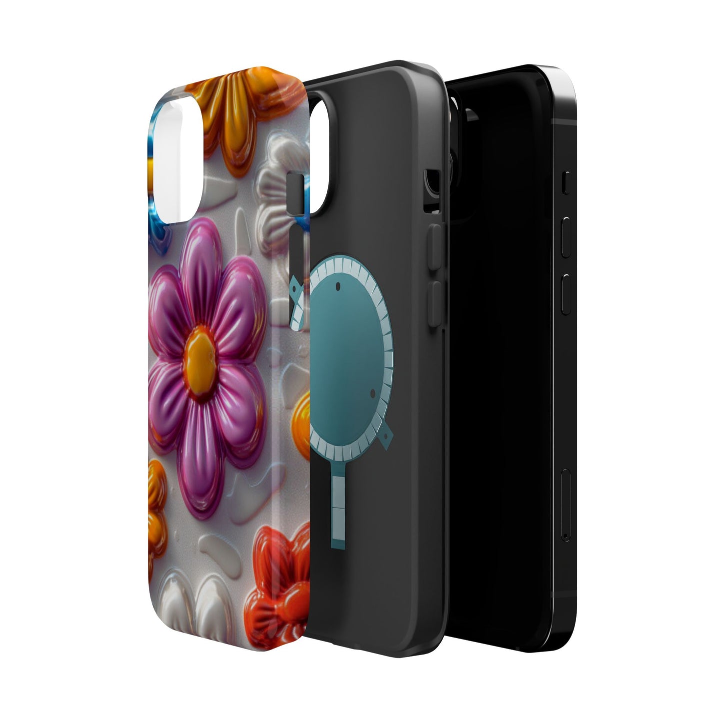 Glossy 3D Floral MagSafe iPhone Case – Colorful Flower Pattern, Durable Protection