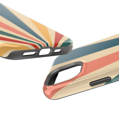 Retro Sunbeam MagSafe iPhone Case – 70s-Inspired Radiating Stripes in Coral, Teal, and Mustard