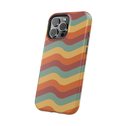 Retro Vibe Wavy Stripes MagSafe iPhone Case – 70s-Inspired in Teal, Orange, and Rust