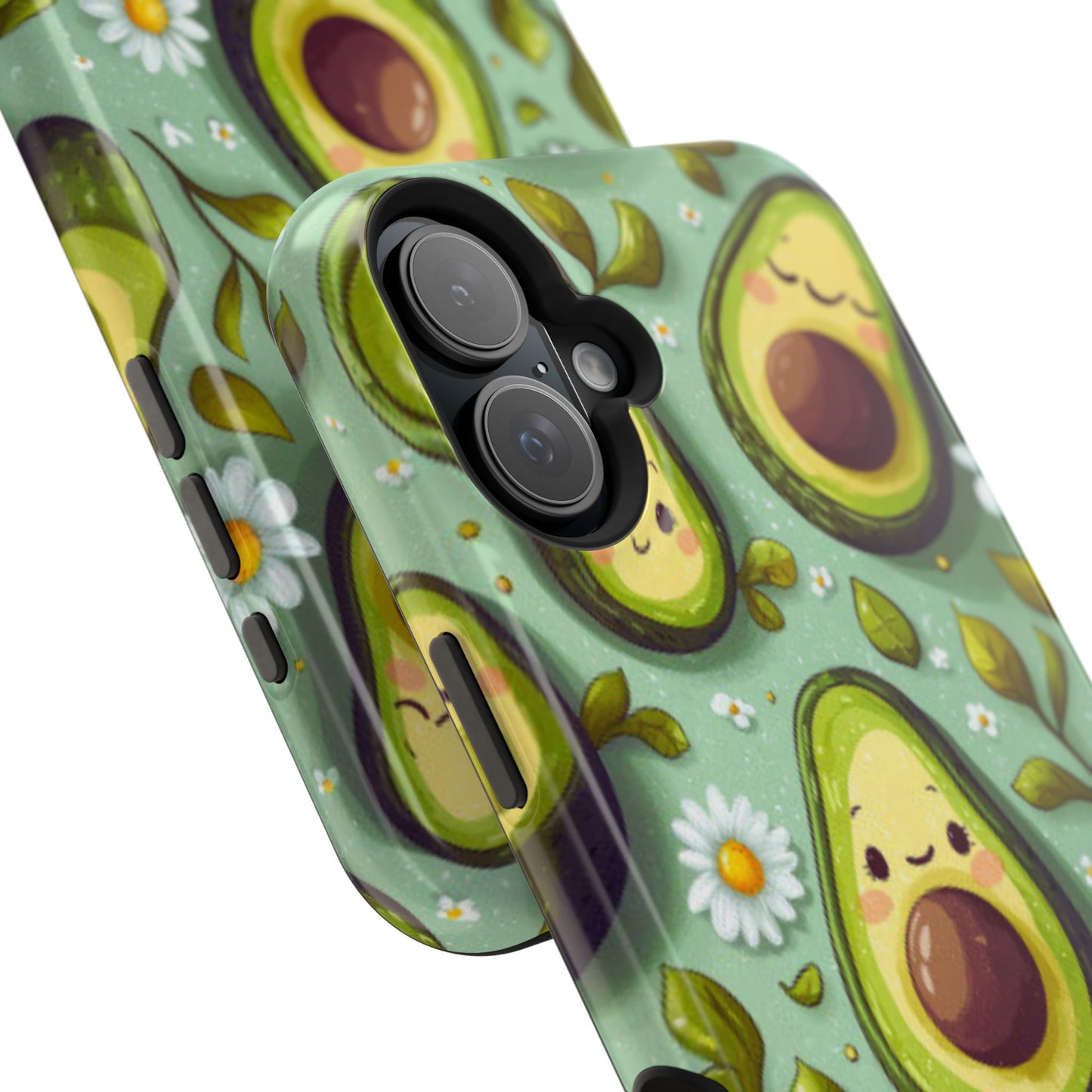 Cute Avocado MagSafe iPhone Case – Adorable Kawaii Avocados with Daisies, Shock-Resistant