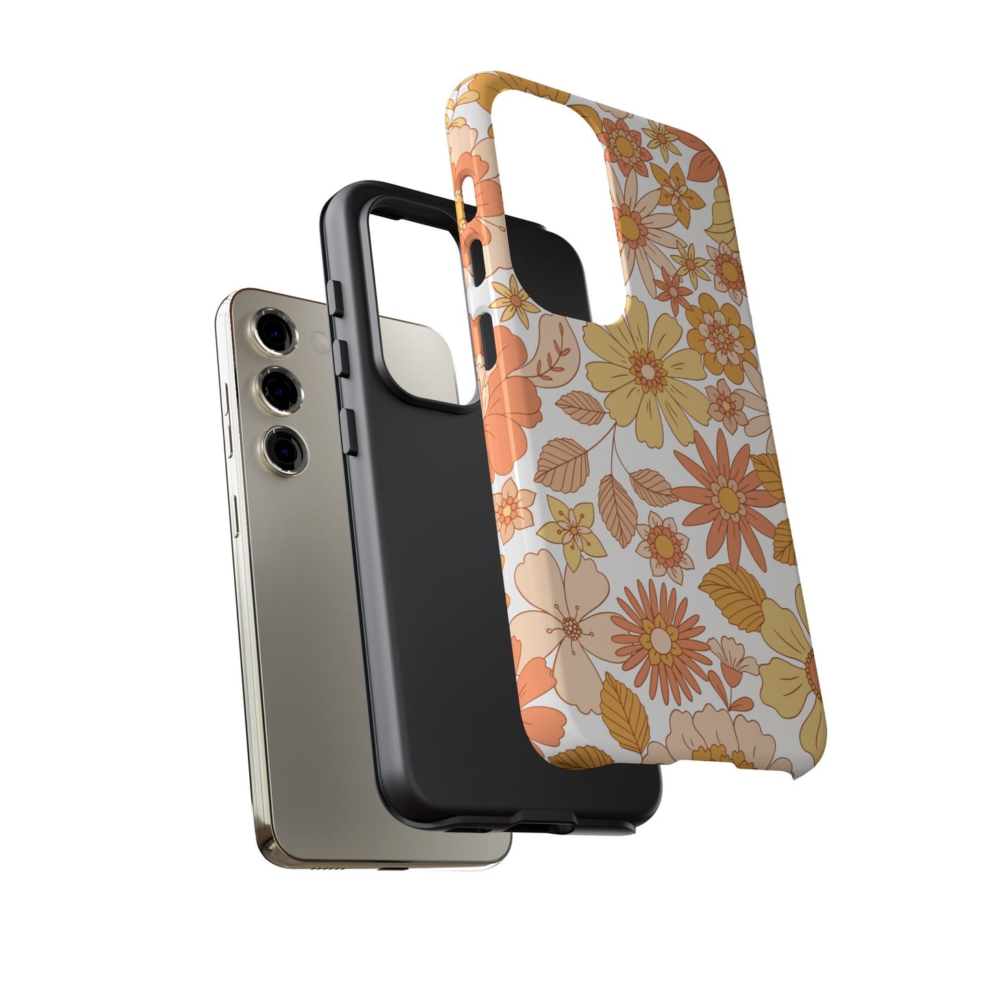 Vintage Floral Bloom Samsung Galaxy Case – Warm Orange & Yellow Retro Flower Design with Matte Finish