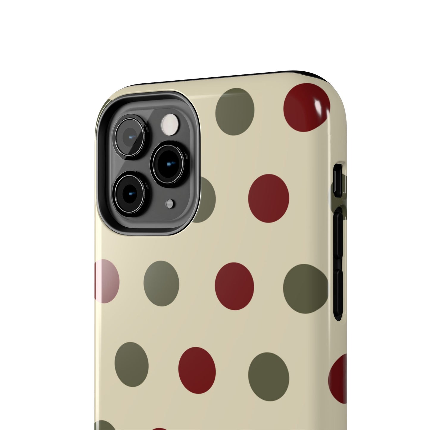 Red & Green Polka Dots on Cream – iPhone Case