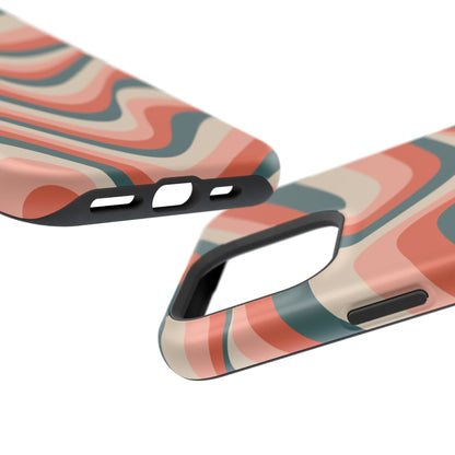 Groovy Waves MagSafe iPhone Case – Retro 70s-Inspired Stripes in Coral, Cream, and Teal