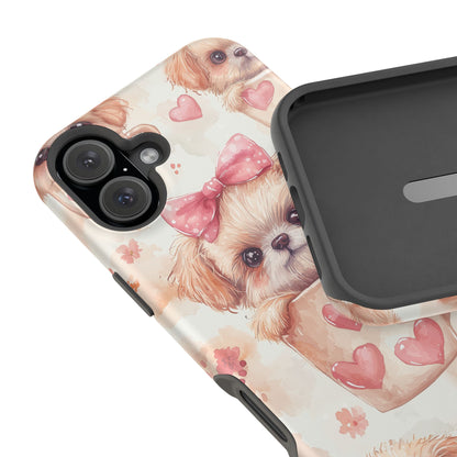 Adorable Puppy in Teacup MagSafe iPhone Case – Tough, Dual-Layer Protection with Cute Pink Bow Design