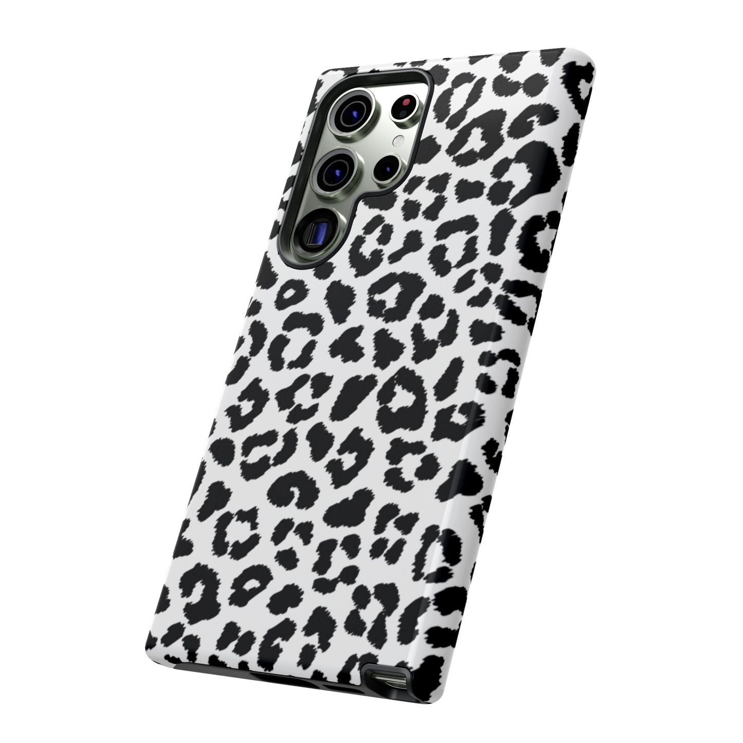 Monochrome Leopard Print Tough Samsung Galaxy Case – Classic Black and White Design with Dual-Layer Protection