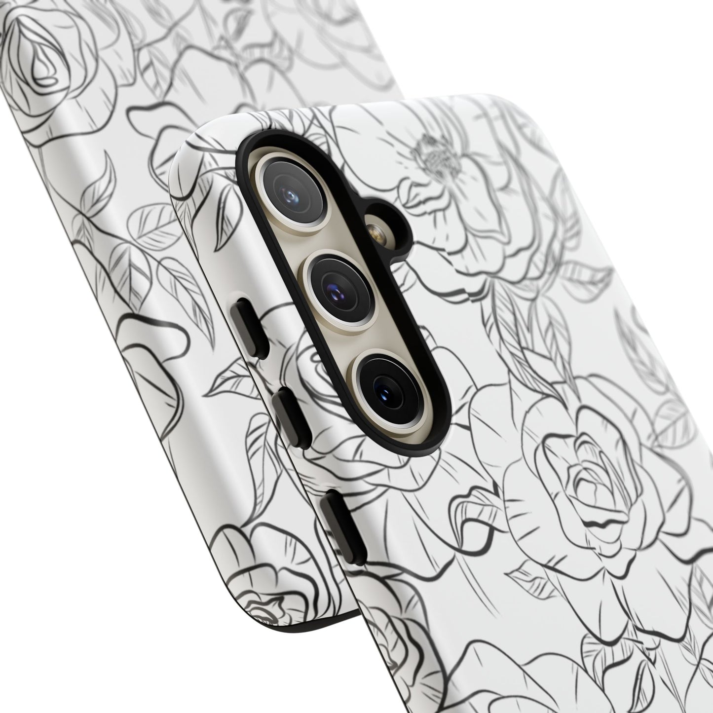 Monochrome Rose Garden Tough Samsung Galaxy Case – Elegant Floral Line Art with Dual-Layer Protection