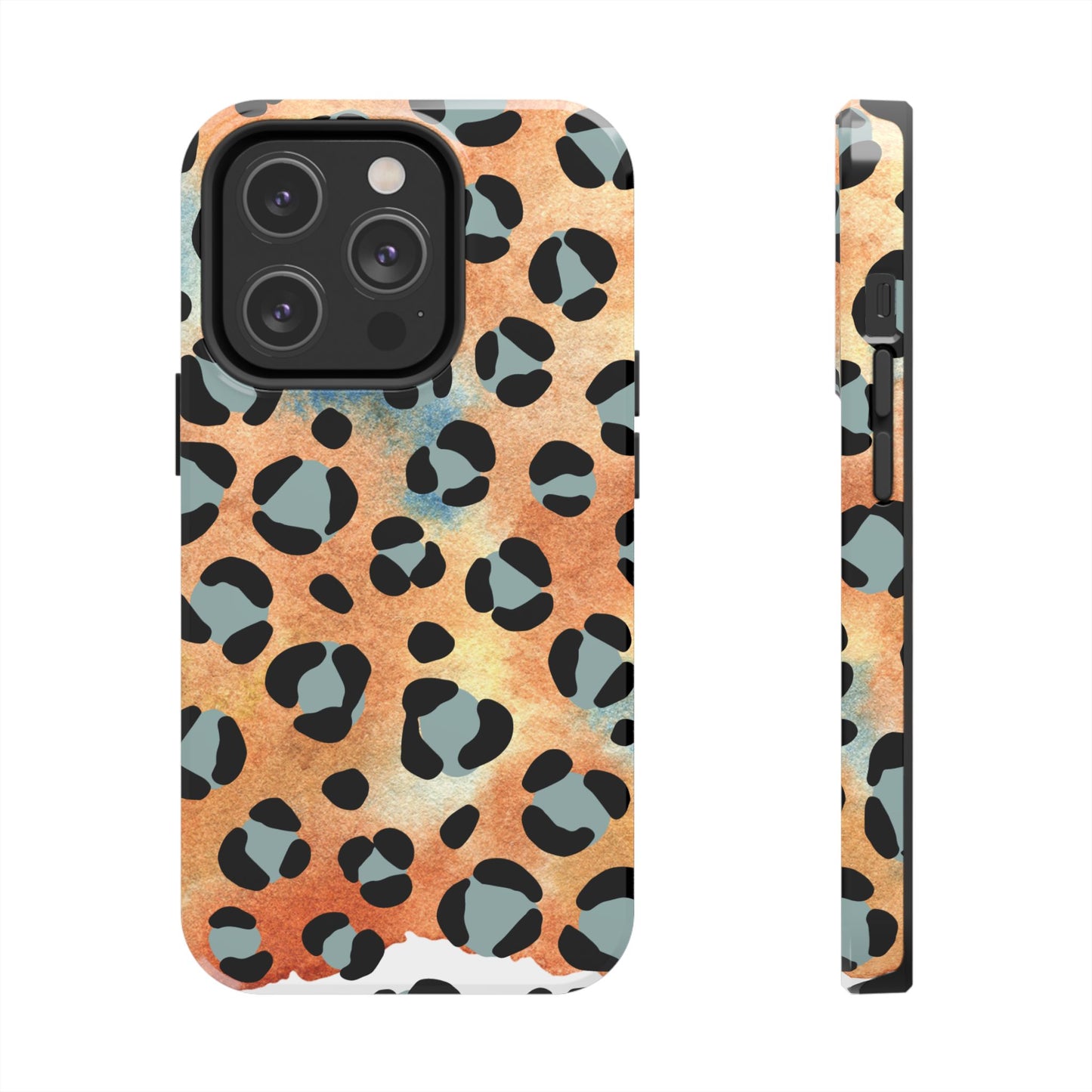 Sunset Watercolor Leopard Print Tough iPhone Case – Artistic Animal Pattern with Dual-Layer Protection