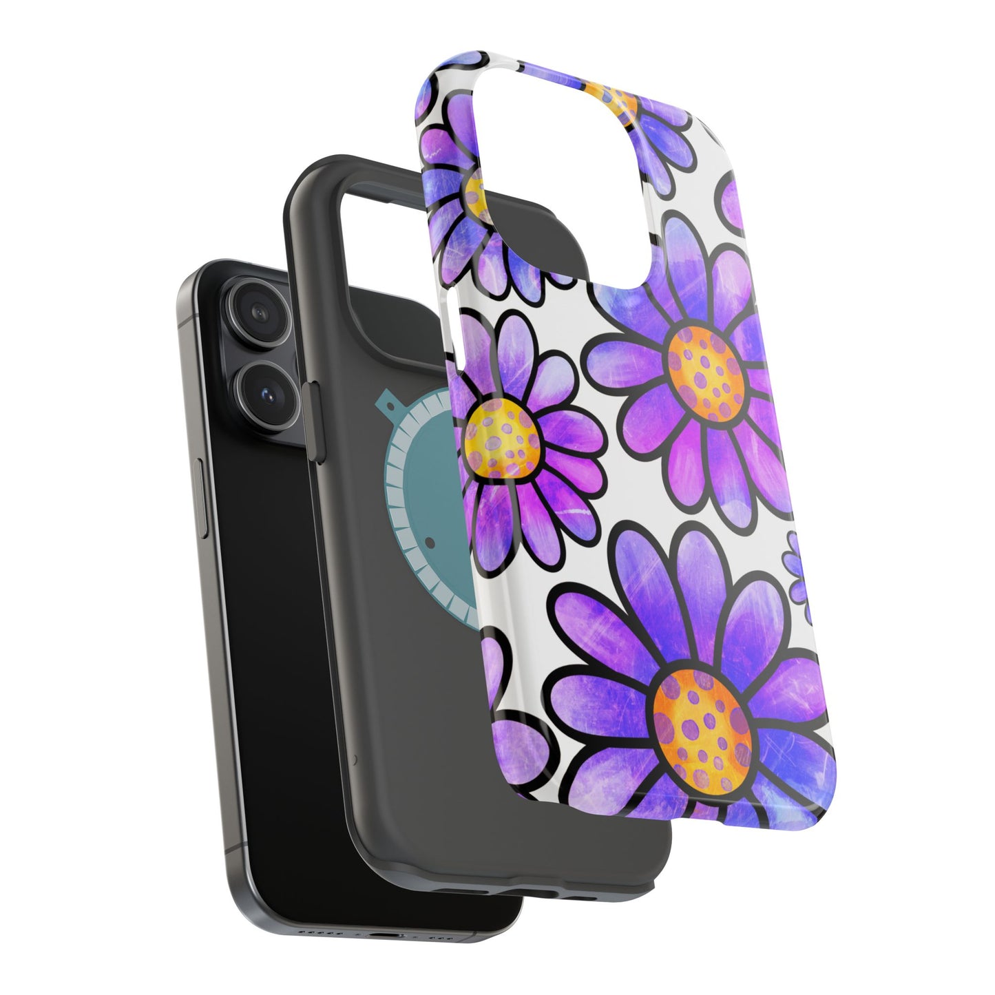 Purple Daisy Delight MagSafe iPhone Case – Slim Profile, Glossy Finish