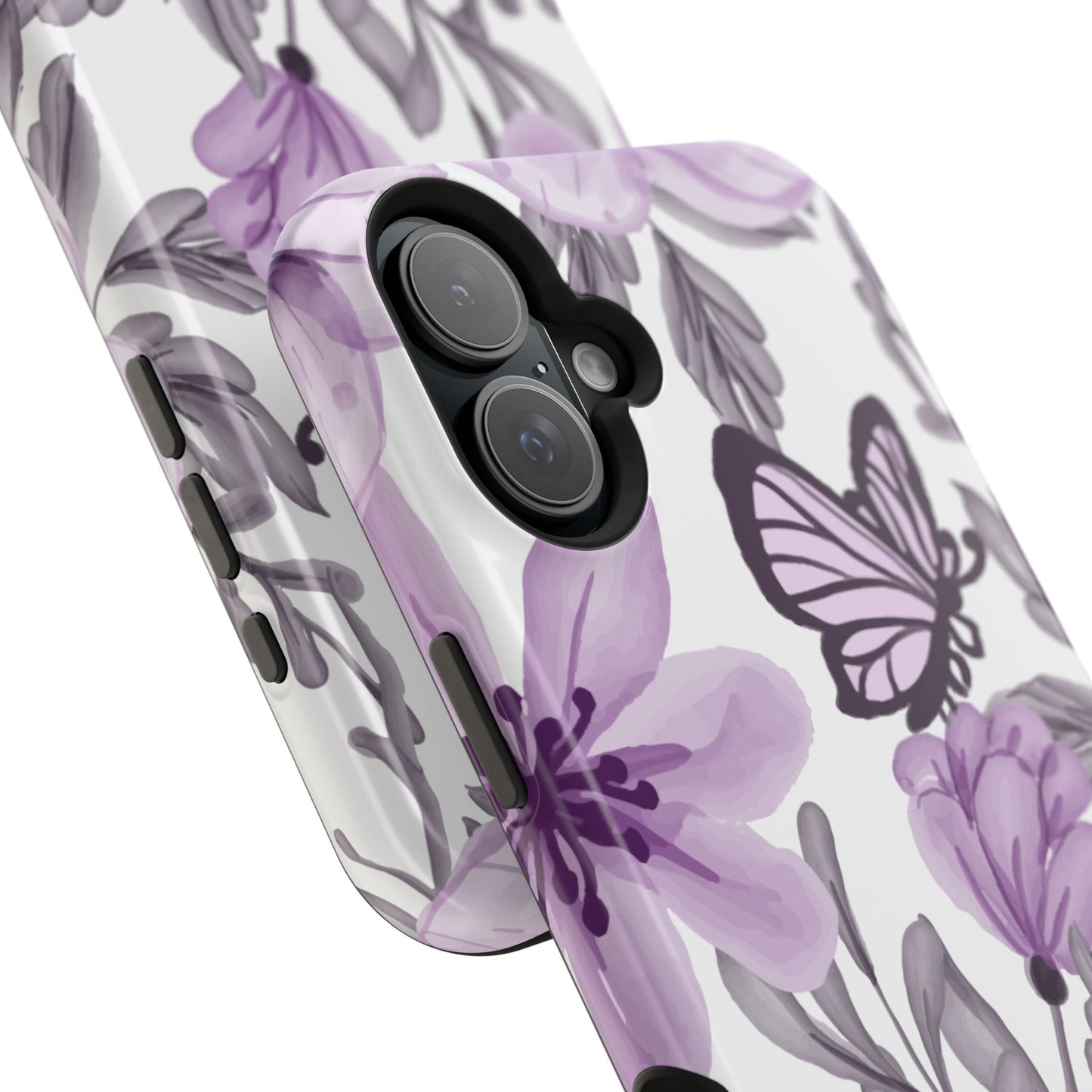 Lavender Bloom Butterfly MagSafe iPhone Case – Delicate Floral Design with Watercolor Details