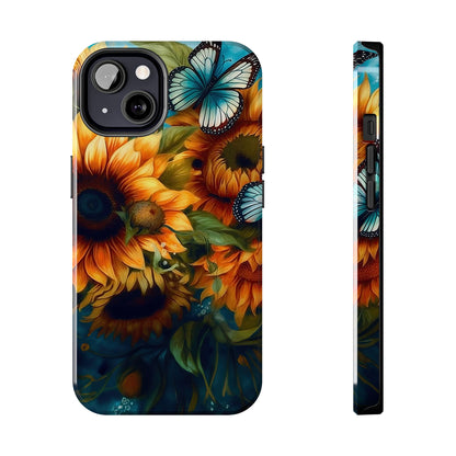 Aqua Blue Butterfly & Sunflower Art – iPhone Case