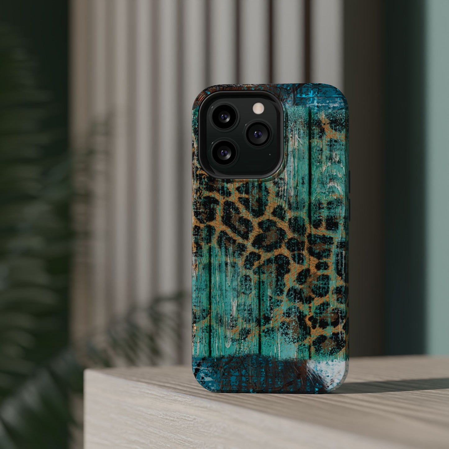 Turquoise Rustic Leopard Wood - MagSafe  iPhone Series Case