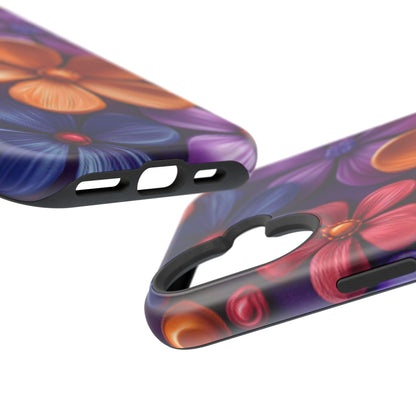 Bold Floral 3D MagSafe iPhone Case – Vivid Purple and Orange Flower Design, Shock-Resistant