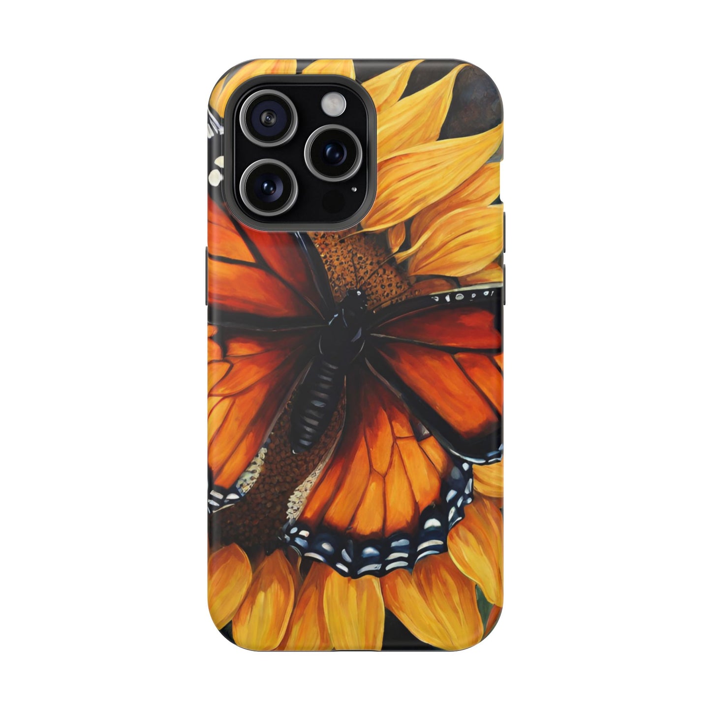 Monarch Butterfly & Sunflower Art – MagSafe iPhone Case