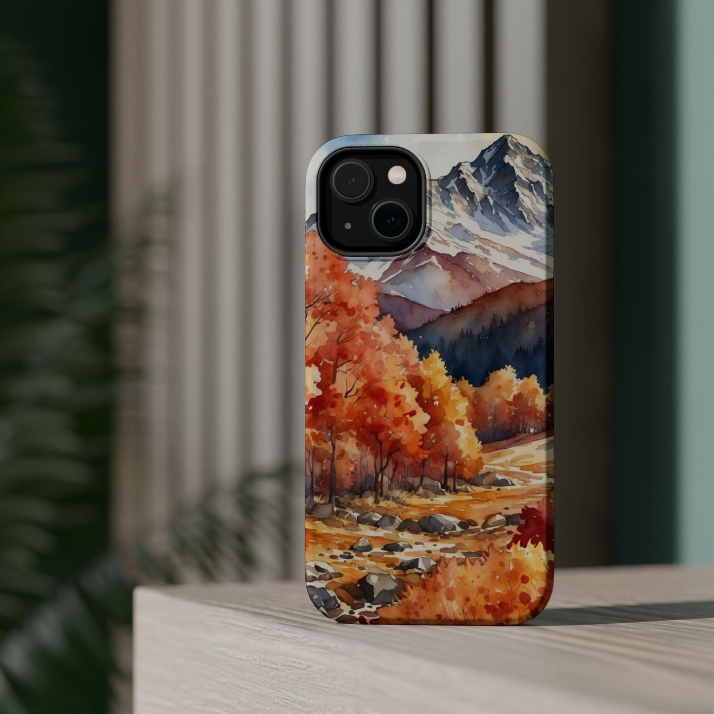 Watercolor Autumn Forest and Mountains - MagSafe iPhone Case