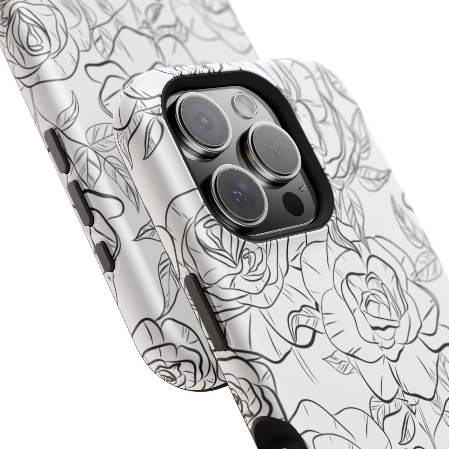 Monochrome Rose Garden Tough MagSafe iPhone Case – Elegant Floral Line Art with Dual-Layer Protection