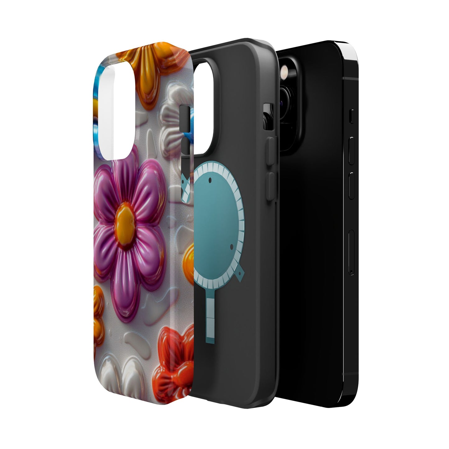 Glossy 3D Floral MagSafe iPhone Case – Colorful Flower Pattern, Durable Protection