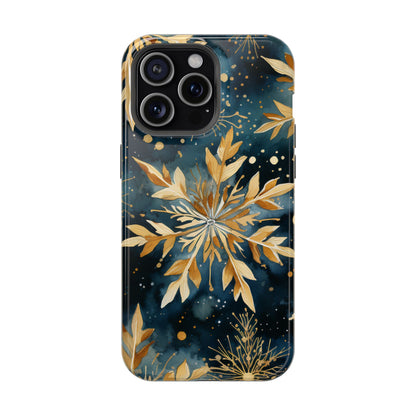 Gold Floral Snowflakes on Midnight Blue - MagSafe iPhone Series Case