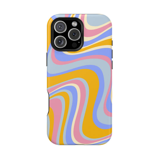 Groovy Pastel Waves MagSafe iPhone Case – 70s-Inspired Design with Dual-Layer Protection