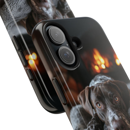 Cozy German Shorthaired Pointer iPhone Case – Rustic Fireplace Protective Cover