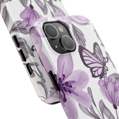 Lavender Bloom Butterfly iPhone Case – Delicate Floral Design with Watercolor Details