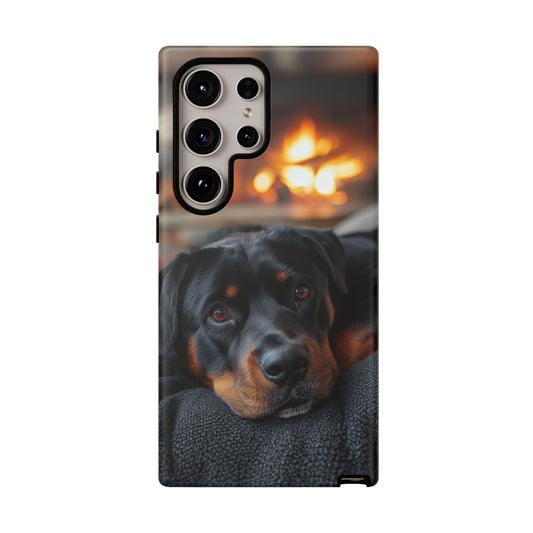 Warm Rottweiler by the Fireplace Samsung Galaxy Case – Rustic Charm for Dog Lovers