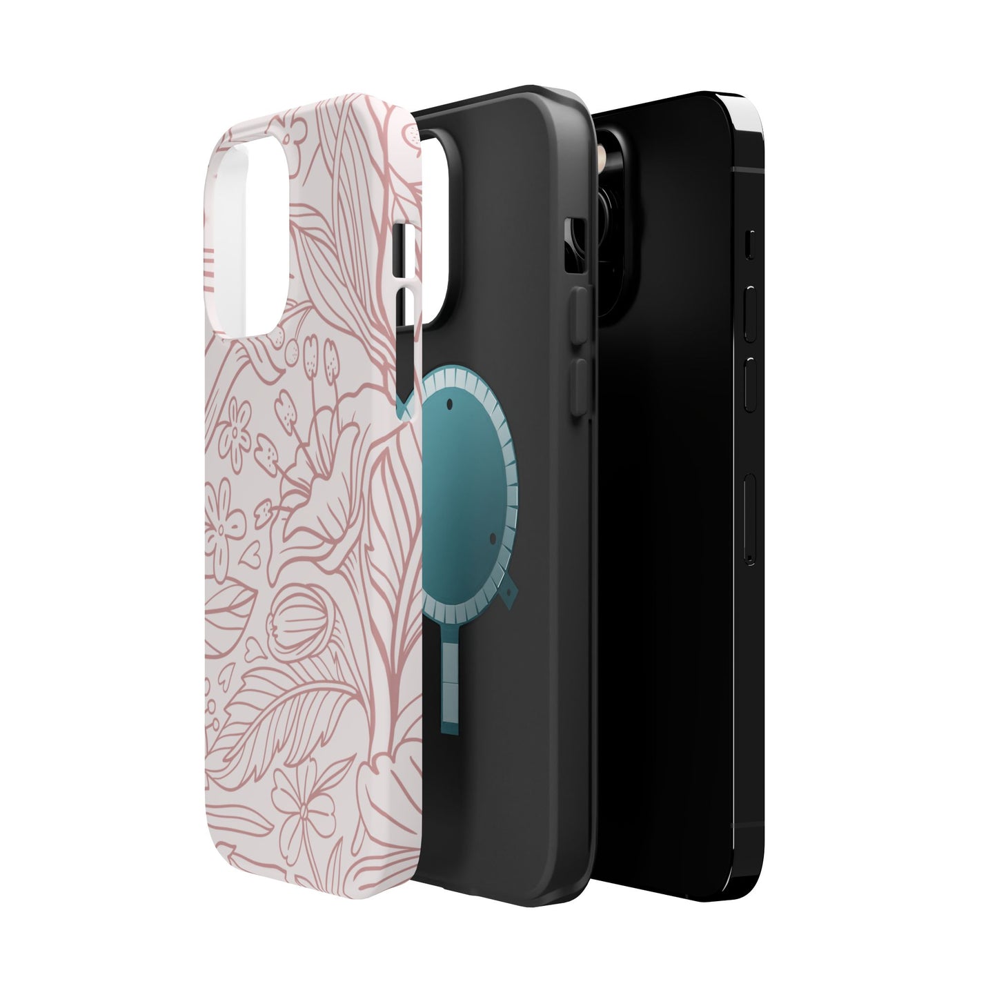 Blush Floral Line Art Tough MagSafe iPhone Case – Delicate Minimalist Design with Dual-Layer Protection