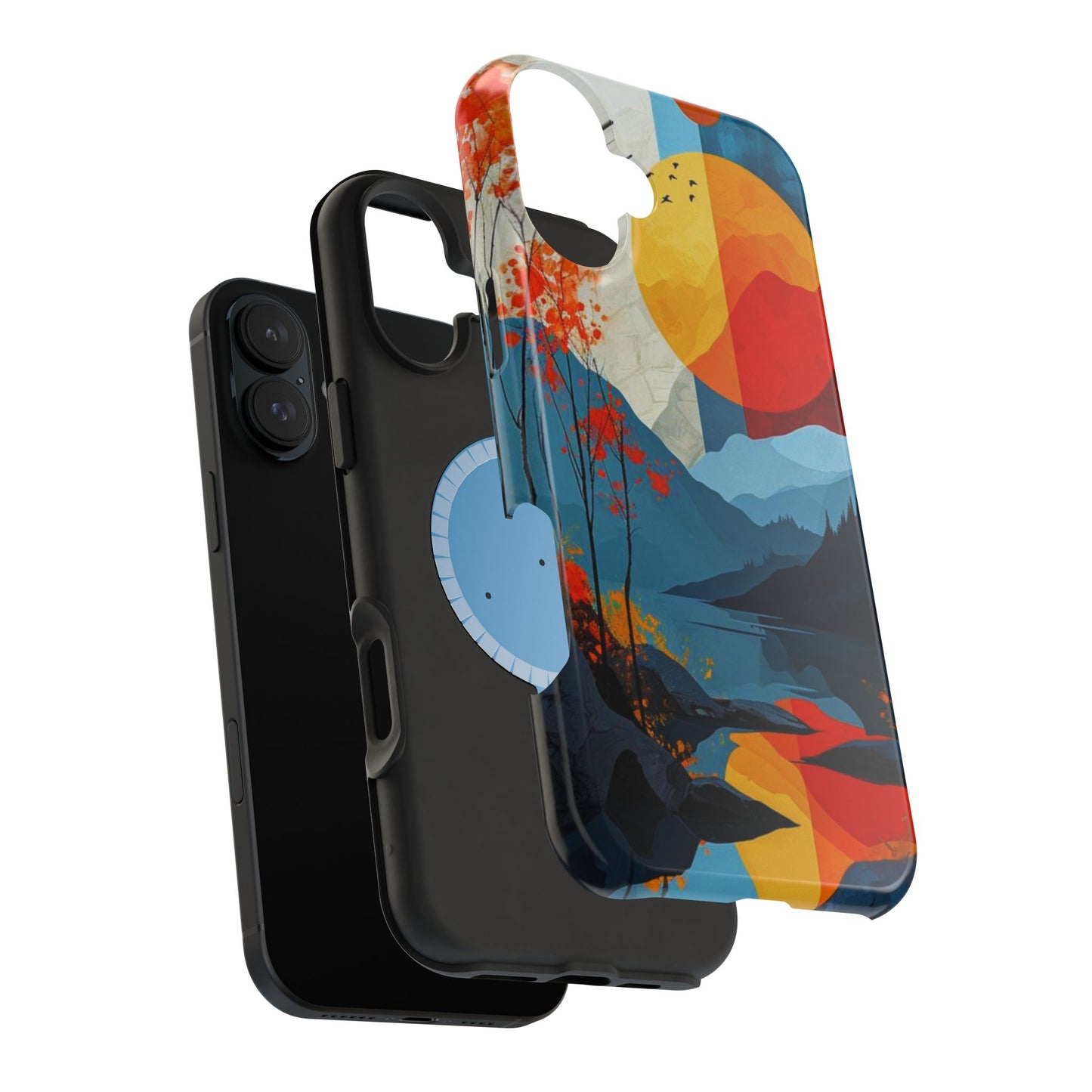 Abstract Autumn Landscape MagSafe iPhone Case – Bold Colorful Sunset Design, Dual-Layer Protection