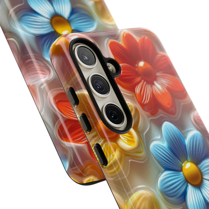 Glossy Retro Flower Samsung Galaxy Case – Colorful 3D Floral Design, Durable Protection - BOGO Cases