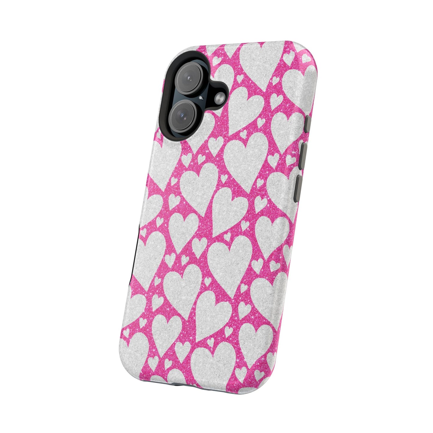 Pink and Silver Glitter Heart Pattern MagSafe Case