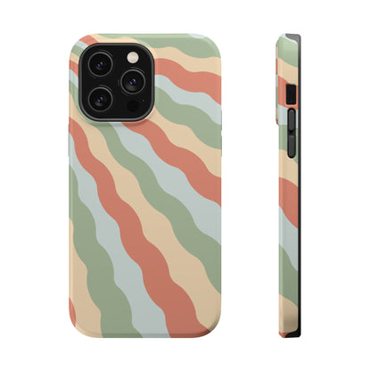 Earthy Retro Waves MagSafe iPhone Case – 70s-Inspired Wavy Stripes in Soft Green, Cream, and Rust