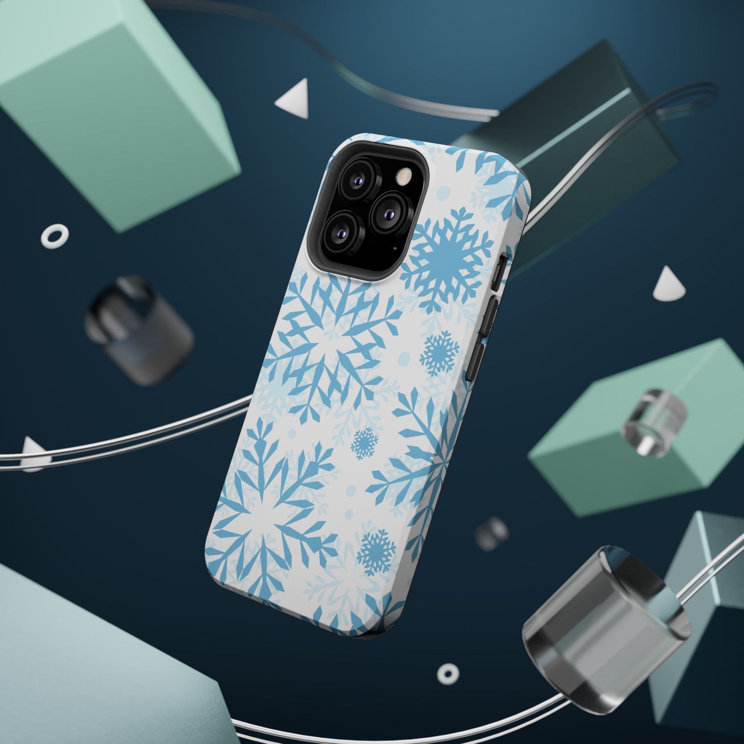 Frosty Blue Snowflakes MagSafe iPhone Case – Shockproof, Smooth Matte Finish, Dual-Layer Design